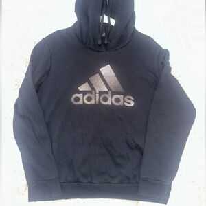 Adidas Black Hoodie Sweatshirt with Metallic Rose Gold Logo Holiday Hood XL